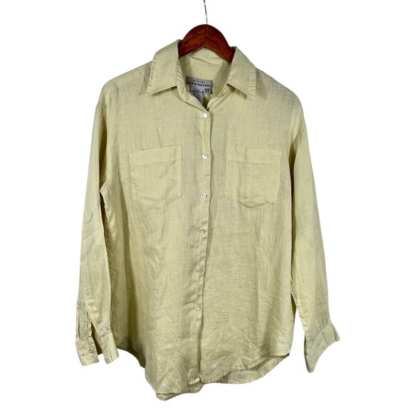 Eddie Bauer 100% Linen Button-Up Shirt Womens M Cream Hong Kong - Picture 2 of 8